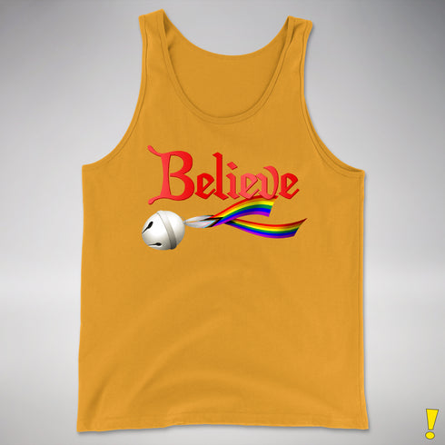 Believe Progress Pride LGBTQ Jingle Bell Premium Tank Top - Gold
